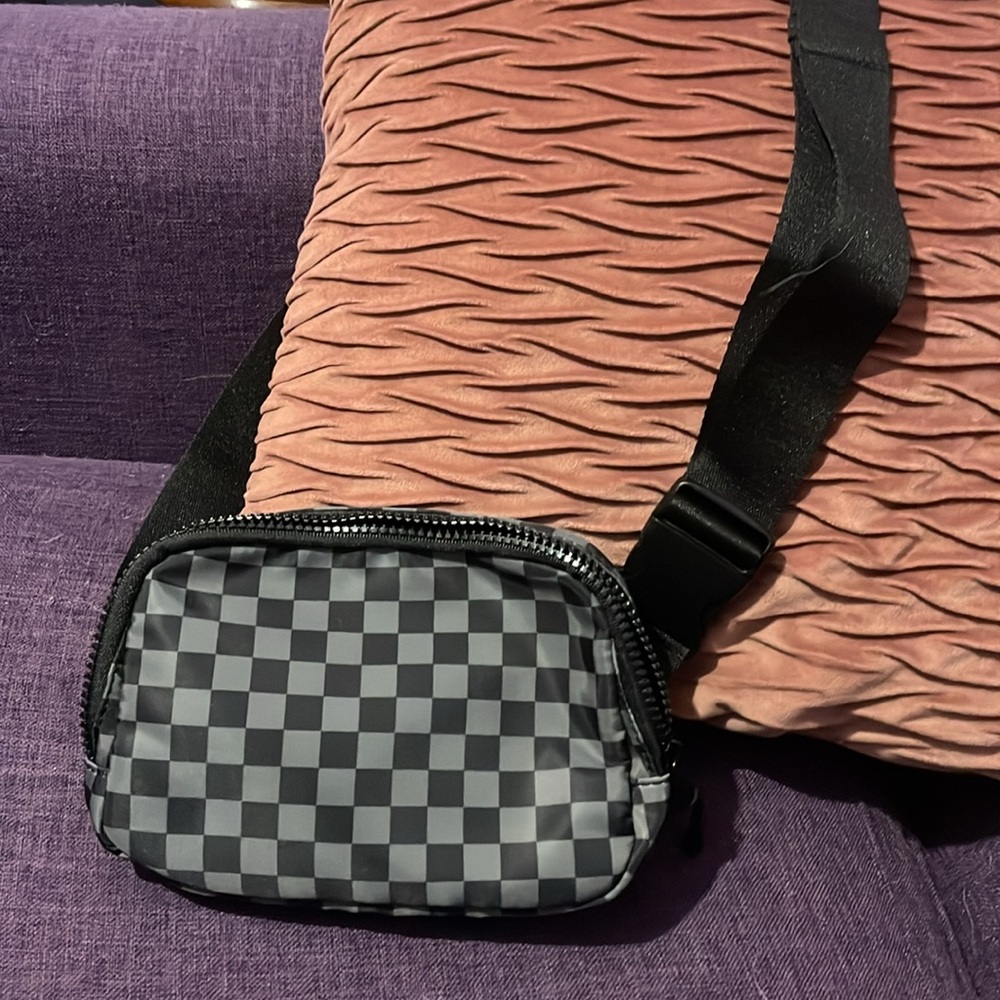 Lot of 2 bags - Black and Grey checked Bum Bag and monster pencil/cosmetic case